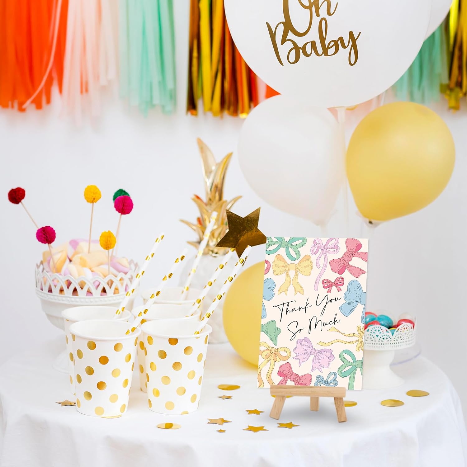 Whaline 24 Pack Bow Thank You Cards Bulk Colorful Bow Knot Greeting Cards With Envelopes Stickers Blank Note Cards for Coquette Birthday Baby Shower Wedding, 4 x 6 Inch - Image 6