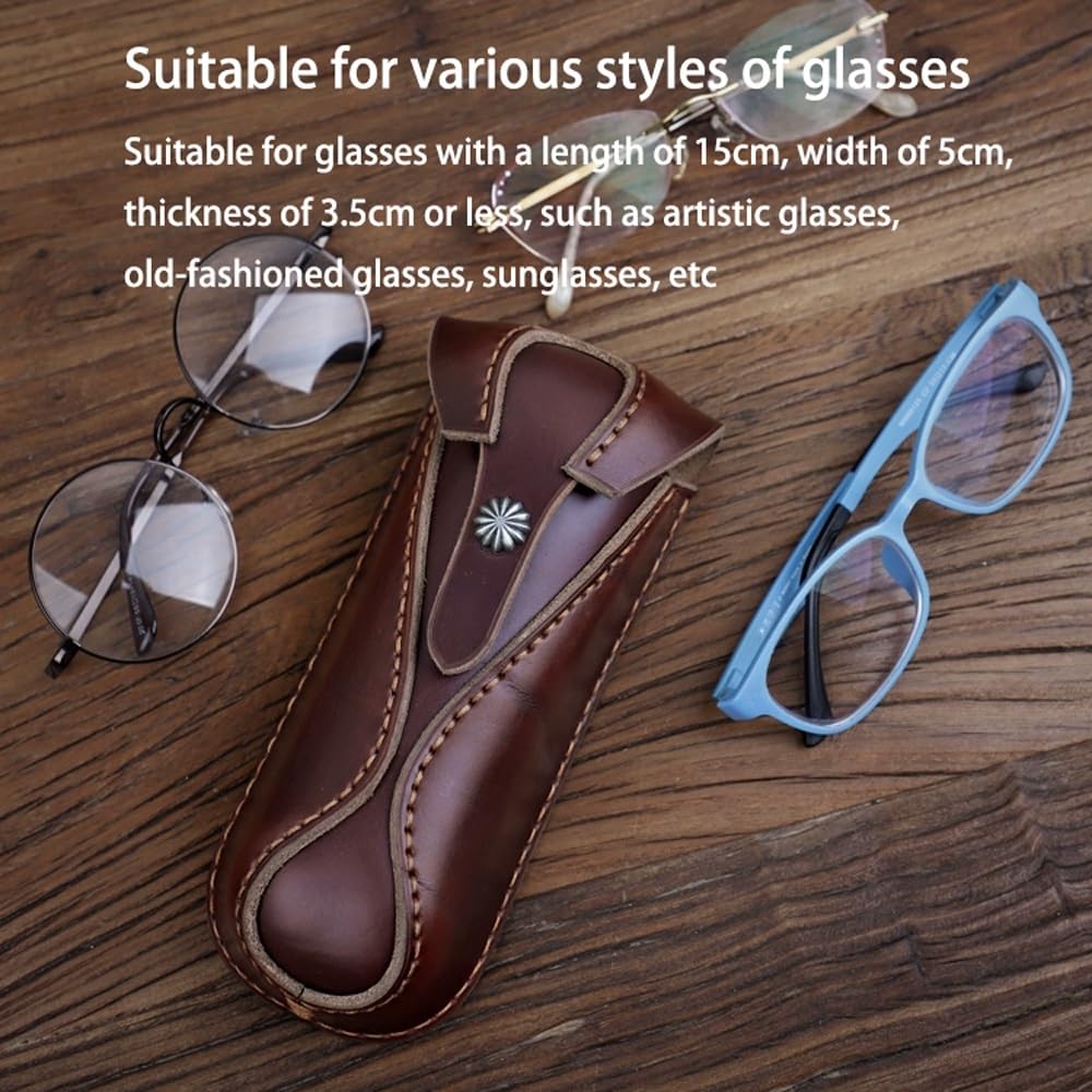Przenośne Skórzane Etui Na Okulary, Skórzane Etui Na Okulary Retro Dla Mężczyzn I Kobiet Okulary Przeciwsłoneczne Pudełko Ochronne Na Okulary Krótkowzroczne, Brown, S