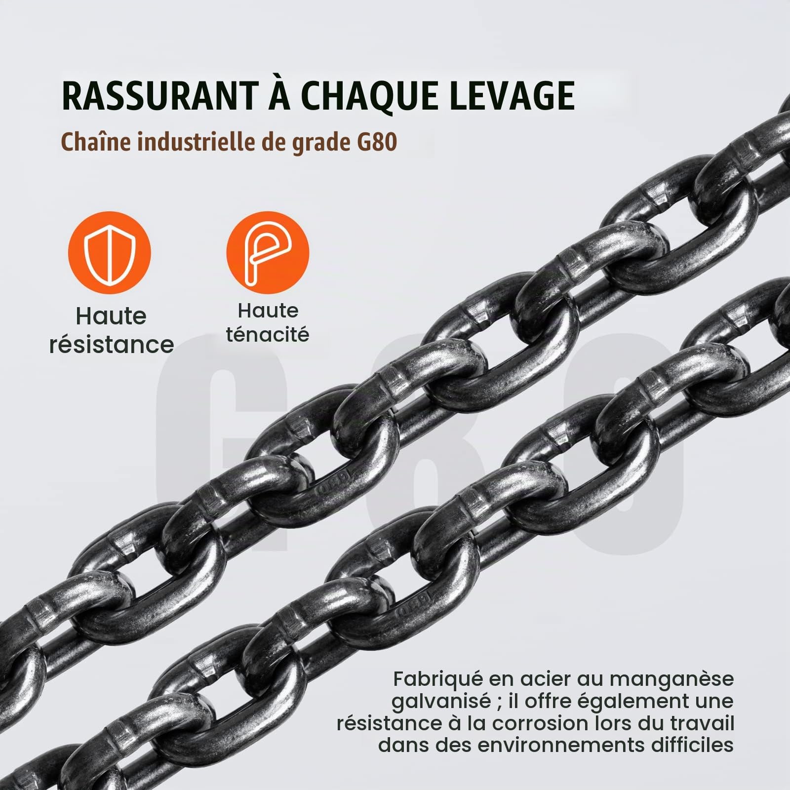 VEVOR Palan à Chaîne Manuel 1 T Palan à Chaîne avec Crochet 360° à Bloc Hauteur de Levage 5,6 m Acier Allié G80 Frein Double Cliquet Guidage de Chaîne pour Marchandises Garages Quais Usines Chantiers