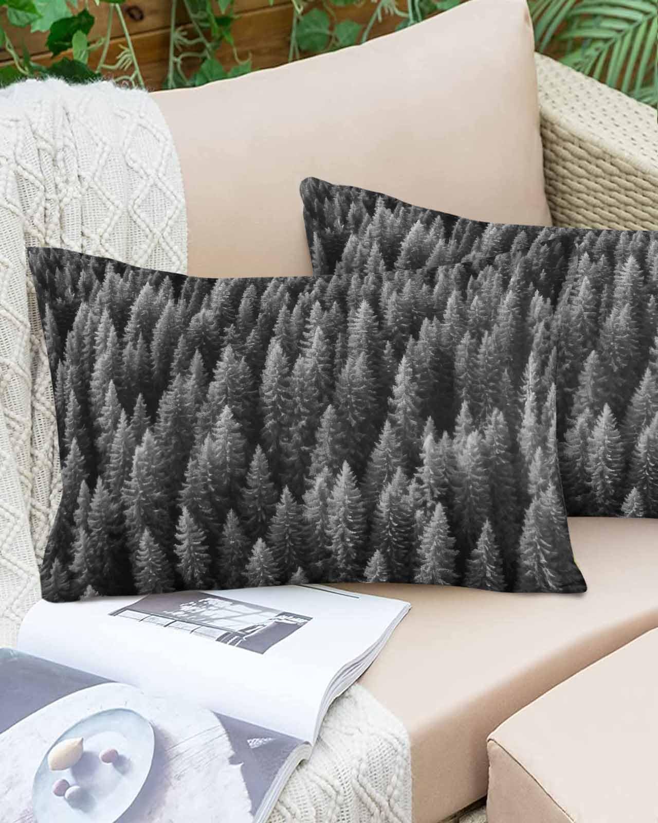 Boanket Lumbar Pillow Covers 12 x 20 Inches, Gray Forest Waterproof Throw Pillow Cover Set of 2, Pine Trees Modern Mysterious Art Home Decorative Rectangle Cushion Covers for Patio/Tent/Couch/Garden