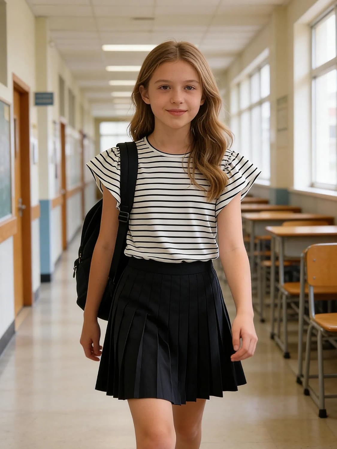 Girls' Summer Shirts Cute Tops Ruffle Sleeve Crew Neck Casual Tees