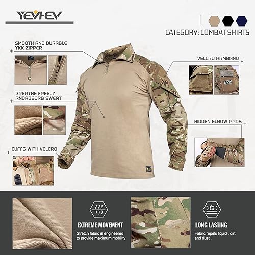 Miniatura 9 de YEVHEV E G3 - Camisa de camuflaje con coderas para hombre, uniforme de caza, equipo de paintball