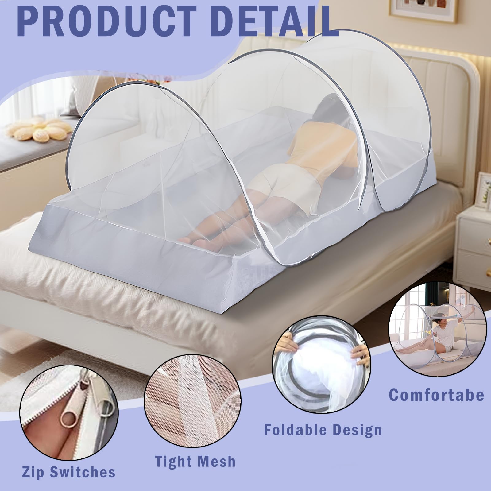 Moskitonetz Bett 200 * 100 * 73cm, Pop Up Moskitonetz, Bettzelt, Faltbares Bettzelt für Kinder, Büro, Outdoor-Camping, Leicht zu Verstauen und zu Tragen