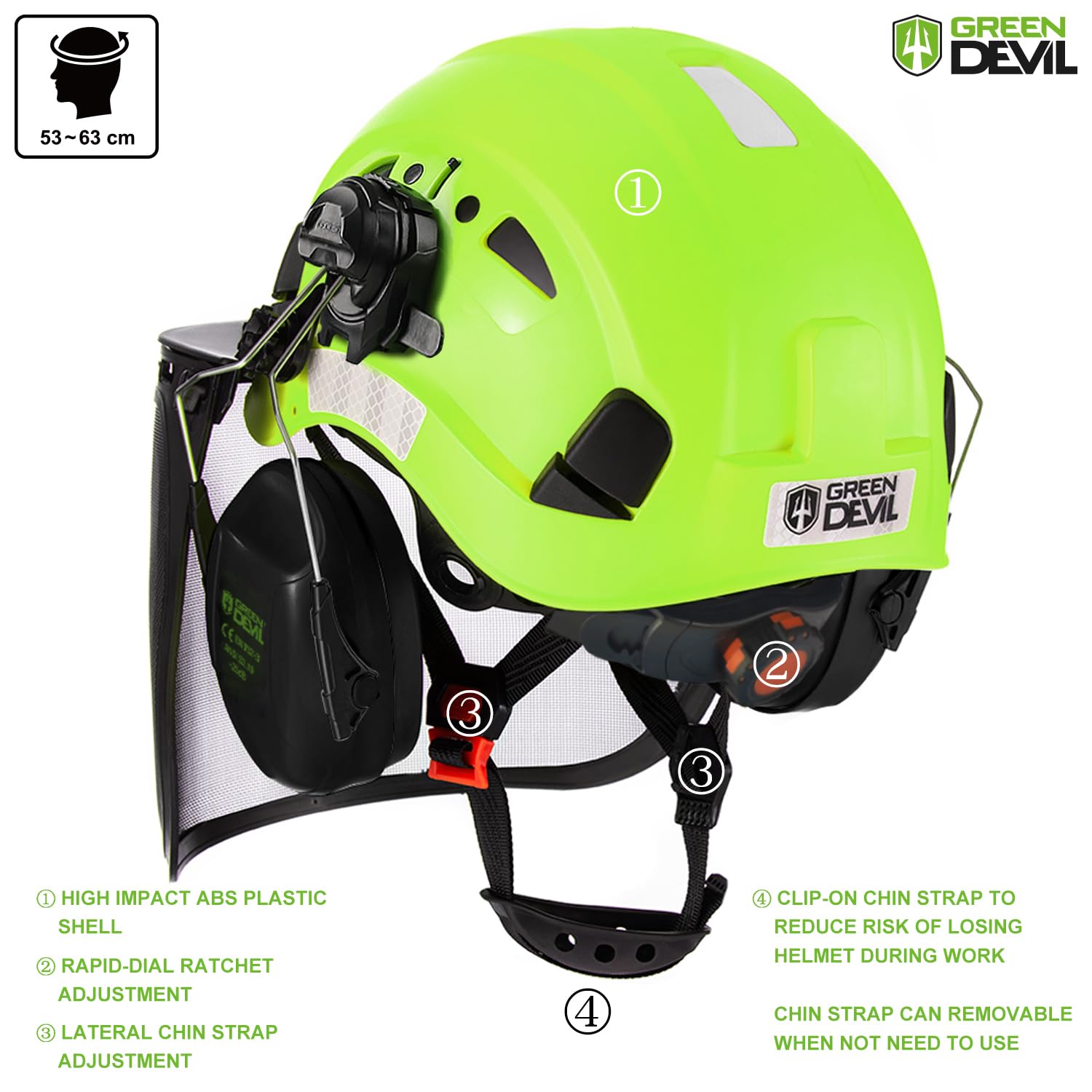GREEN DEVIL Forestry Chainsaw Safety Helmet with Mesh Face