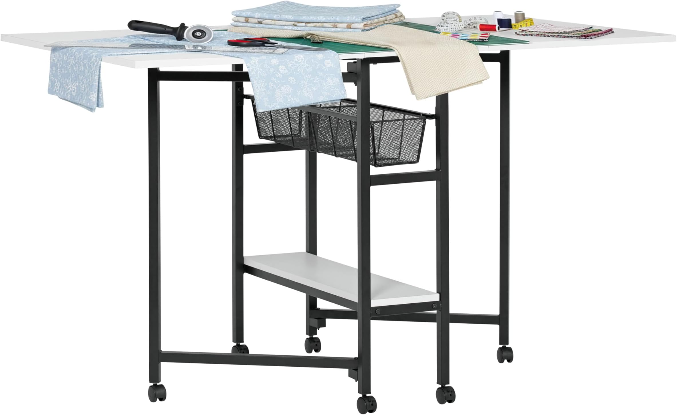 Studio Designs Sew Ready Fabric Cutting Standing Table with Craft Organizers - 58.75" W x 36.5" D x 30" H - Charcoal / White