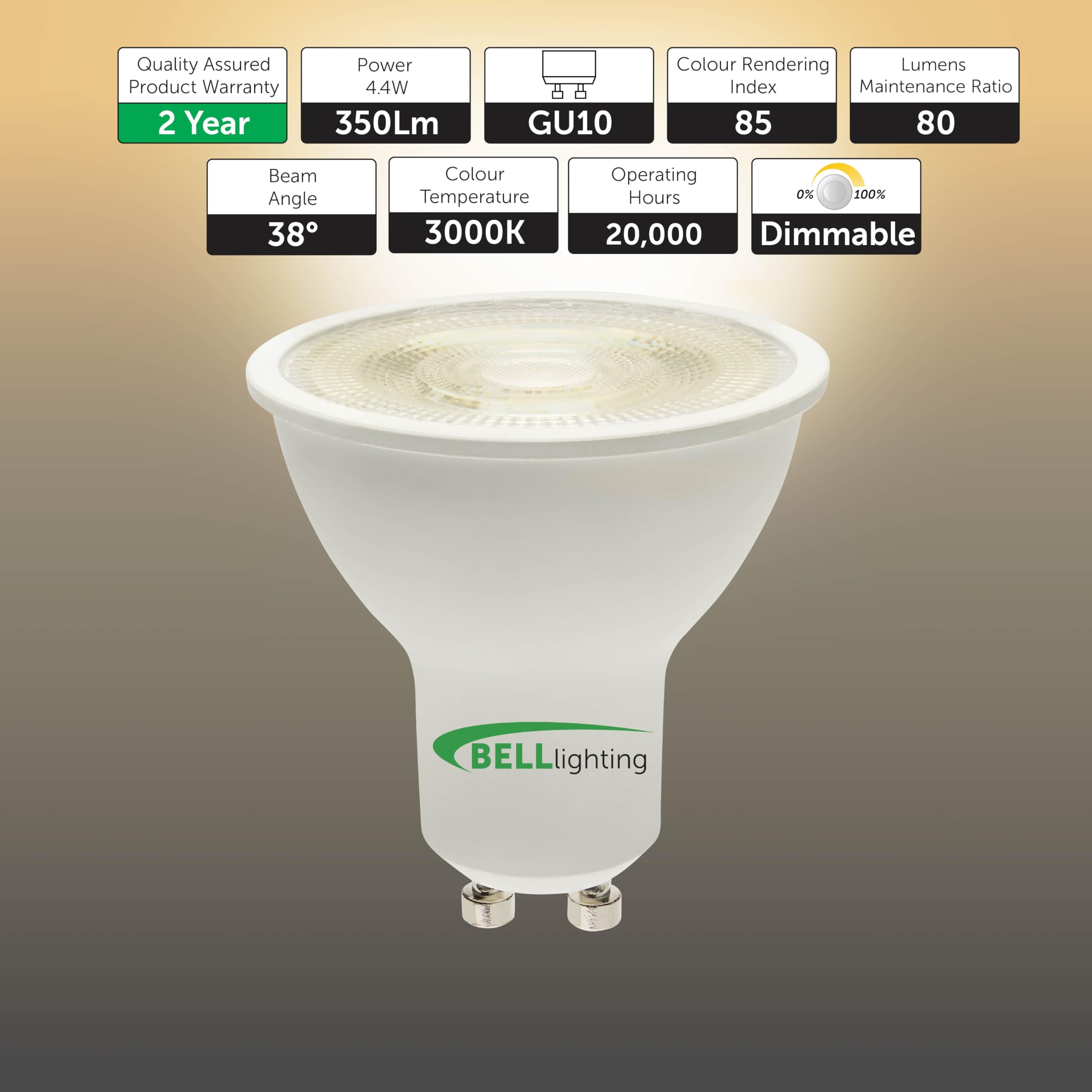 BELL Lighting GU10 Dimmable LED Bulbs 10 Pack, Warm White - 3000k - Image 2