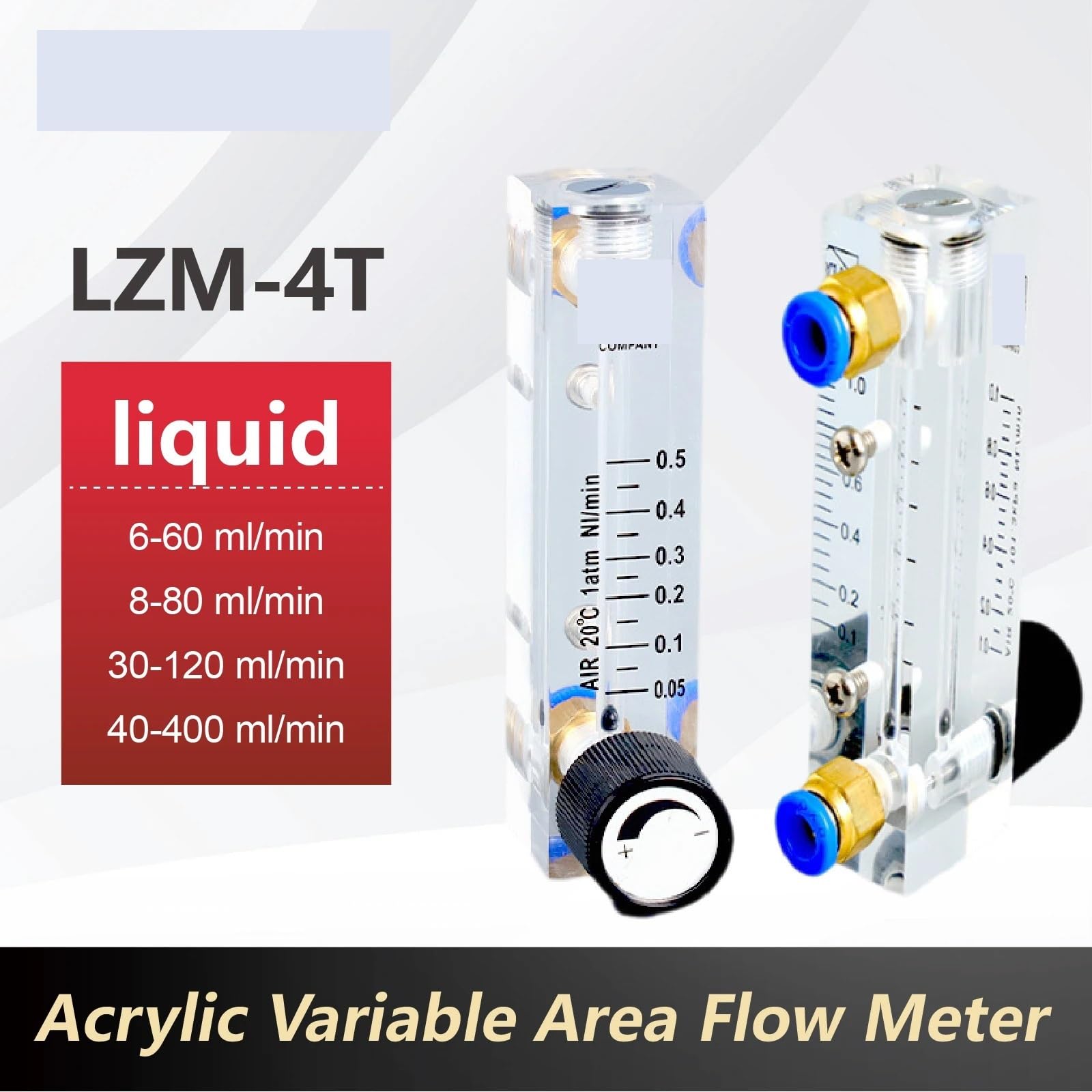 Medidor de flujo de panel acrílico LZM-4T, rotámetro de gas y líquido, medidor de flujo de aire comprimido, instrumento de análisis de agua, interfaz de 6 mm.(L-30-120ML-min-6mm)