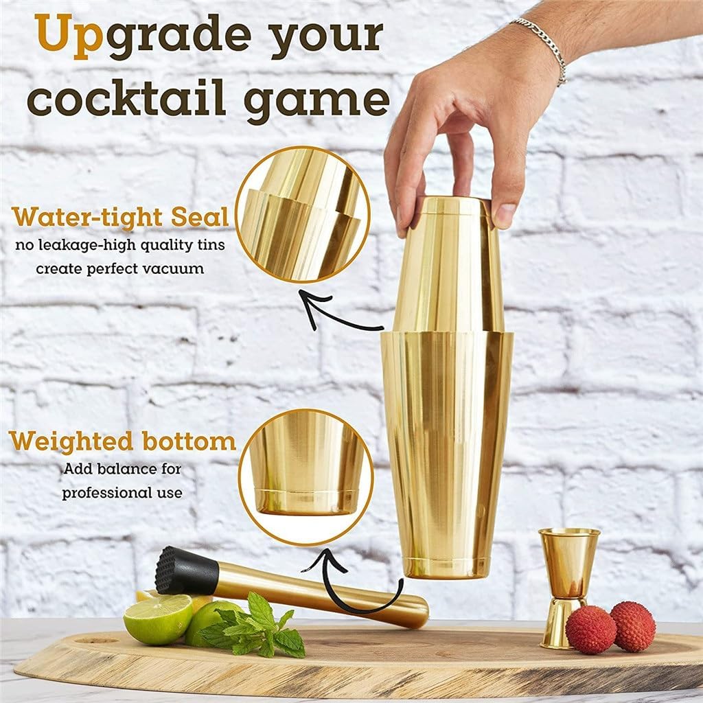 Stainless Steel Mixer Set Boston Cocktail Shaker Pot Hand-cranked Mixing Glass Complete