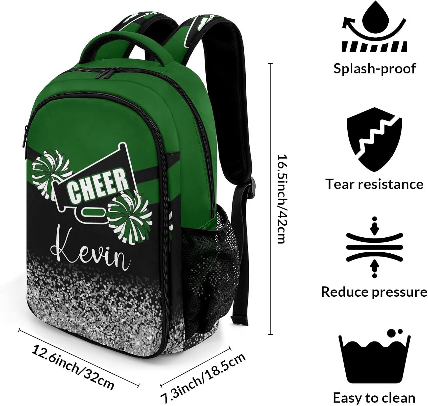 XOZOTY Green Cheerleader Cheer Backpack Personalized with Name for Men Women Shoulder Bag Laptop Bag Bookbag