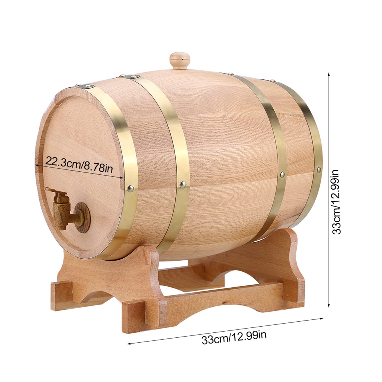 Dispenser per Botte di Whisky in Legno da 10 Litri, Botti D'acqua per Botte di Vino in Rovere a Tenuta Stagna con Supporto in Legno per Birra, Aceto di Vino, Tequila, Whisky