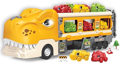 Miniatura 8 de Camión de dinosaurios para niños de 3 a 5 años  Transporte de dinosaurios con pista de carreras plegable y 6 autos de carreras de dinosaurios