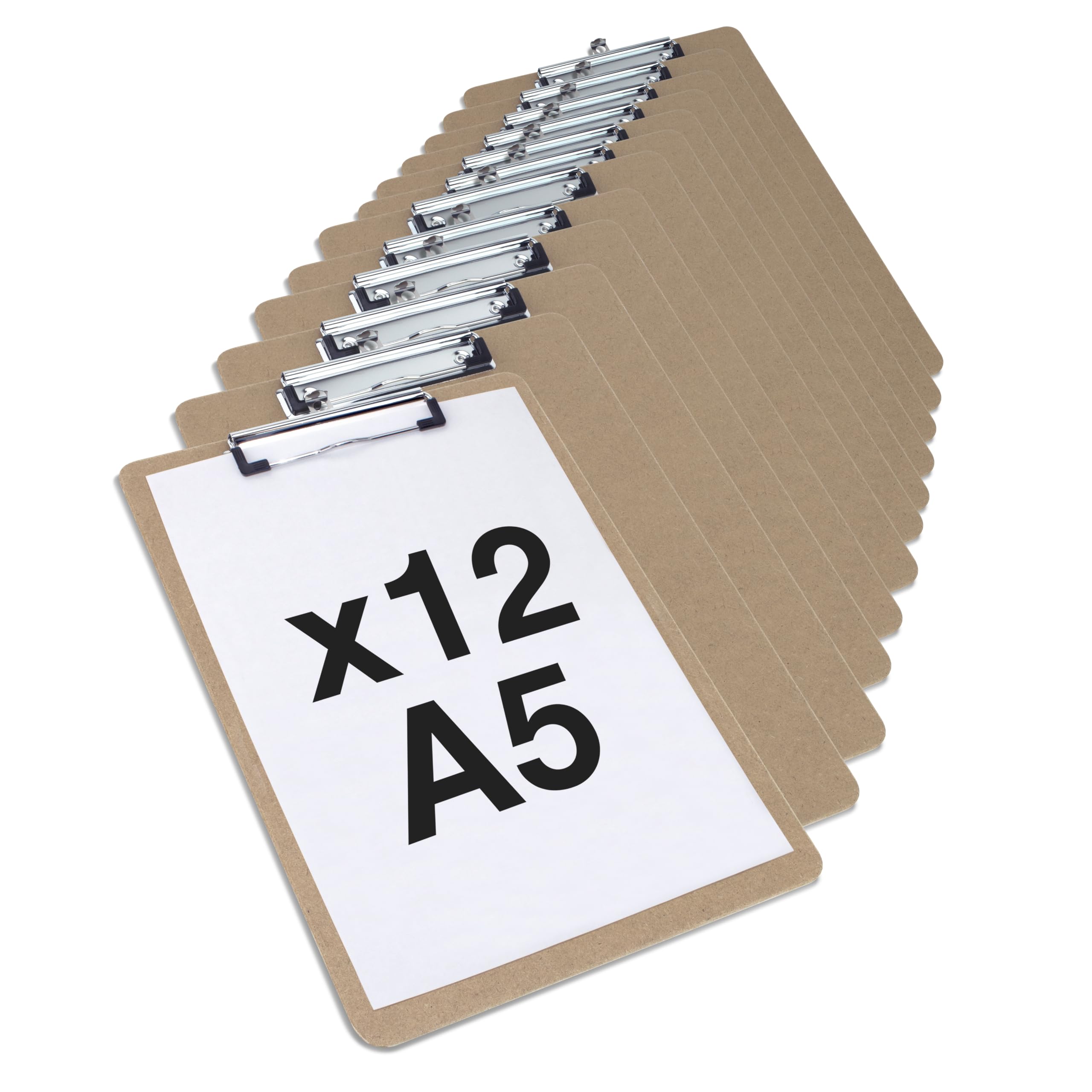 Rapesco 1608 Business Pack: 12 Standard Hardboard Clipboards, A5, Brown