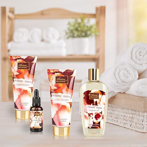 Miniatura 4 de Juego de regalo para baño y cuerpo para mujeres y hombres, 10 cestas de regalo de spa con aroma a rosa fresca, incluye gel de ducha, baño de