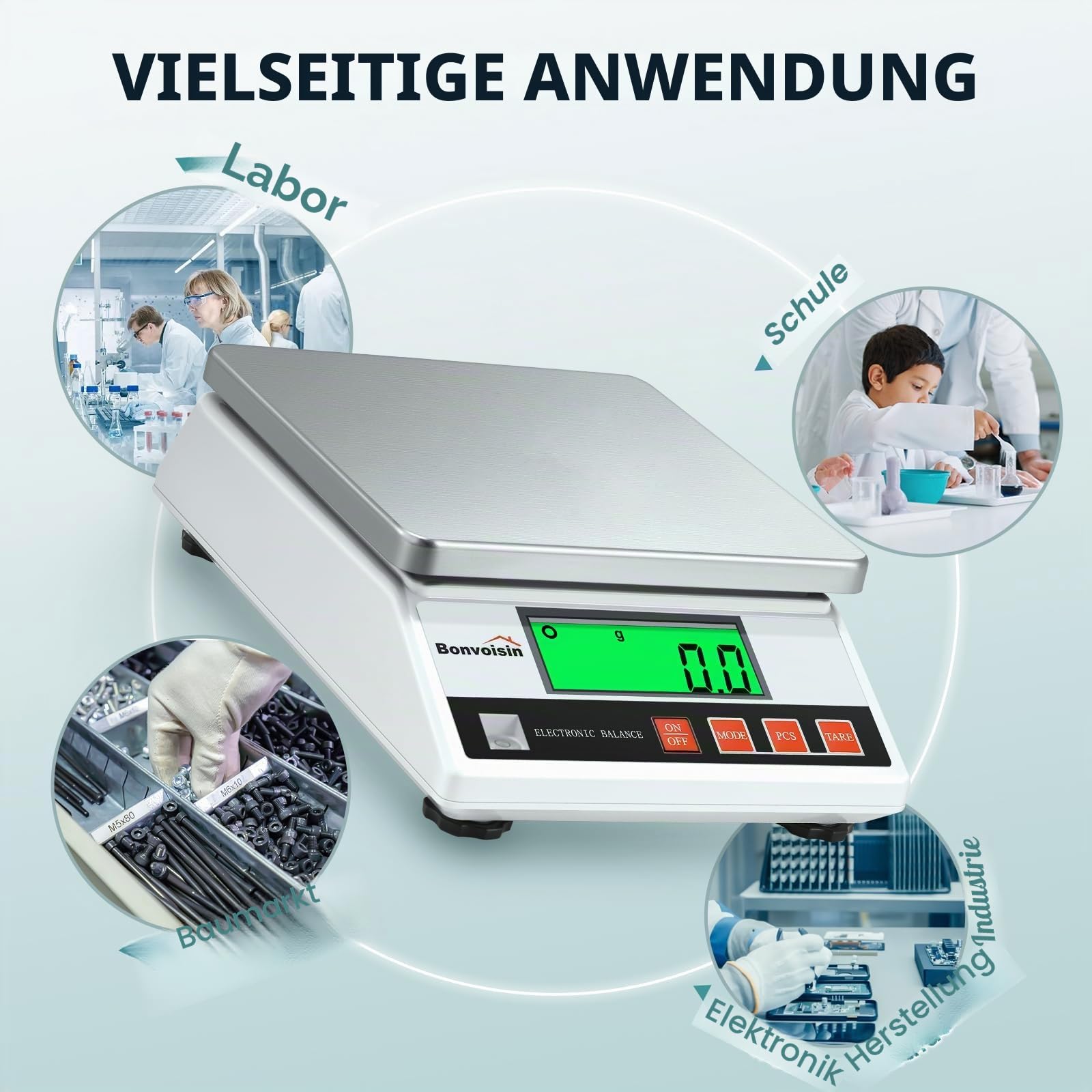 Bonvoisin Zählwaage 6000g 0.1g, Präzisionswaage Laborwaage, Industrie Analysenwaage, Präzise Schmuck-Goldwaage, Tischwaage mit CE-Zertifizierung, Elektronische Batteriebetriebene Waage (6Kg, 0,1 g)