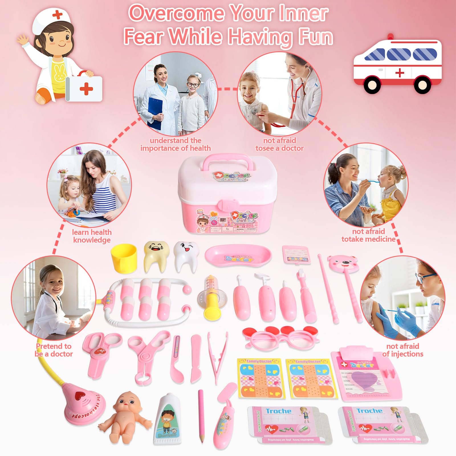 Estetoscopio Rosa De Juguete Para Niños, Con Diafragma Ajustable, Ideal Para Juegos De Rol De Médico, Veterinario O Enfermera, Accesorio Para Disfraces De Halloween Y Fiestas