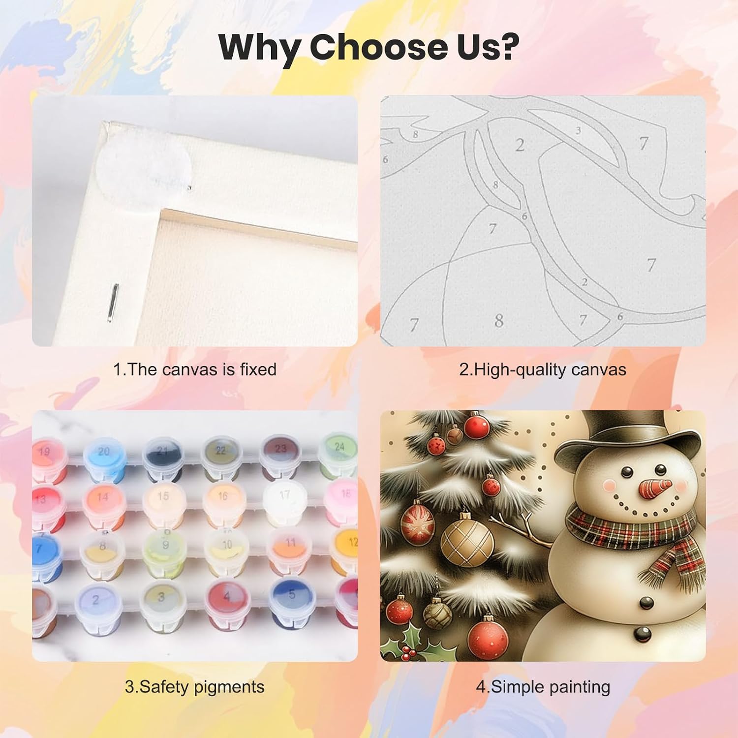HEIBAGO 4 Pack Christmas Framed Paint by Numbers Kit for Beginner, Cute Retro Adult Paint by Number Kits, DIY Painting by Numbers for Adults, Small Easy Acrylic Oil Painting for Wall Decor 8 x 8 Inch