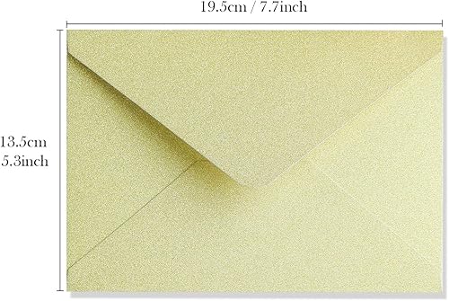 Miniatura 2 de 50 sobres A7 con purpurina dorada champán de 5.4 x 7.6 pulgadas, perfectos para tarjetas de invitación de boda de 5 x 7 pulgadas, sobre de