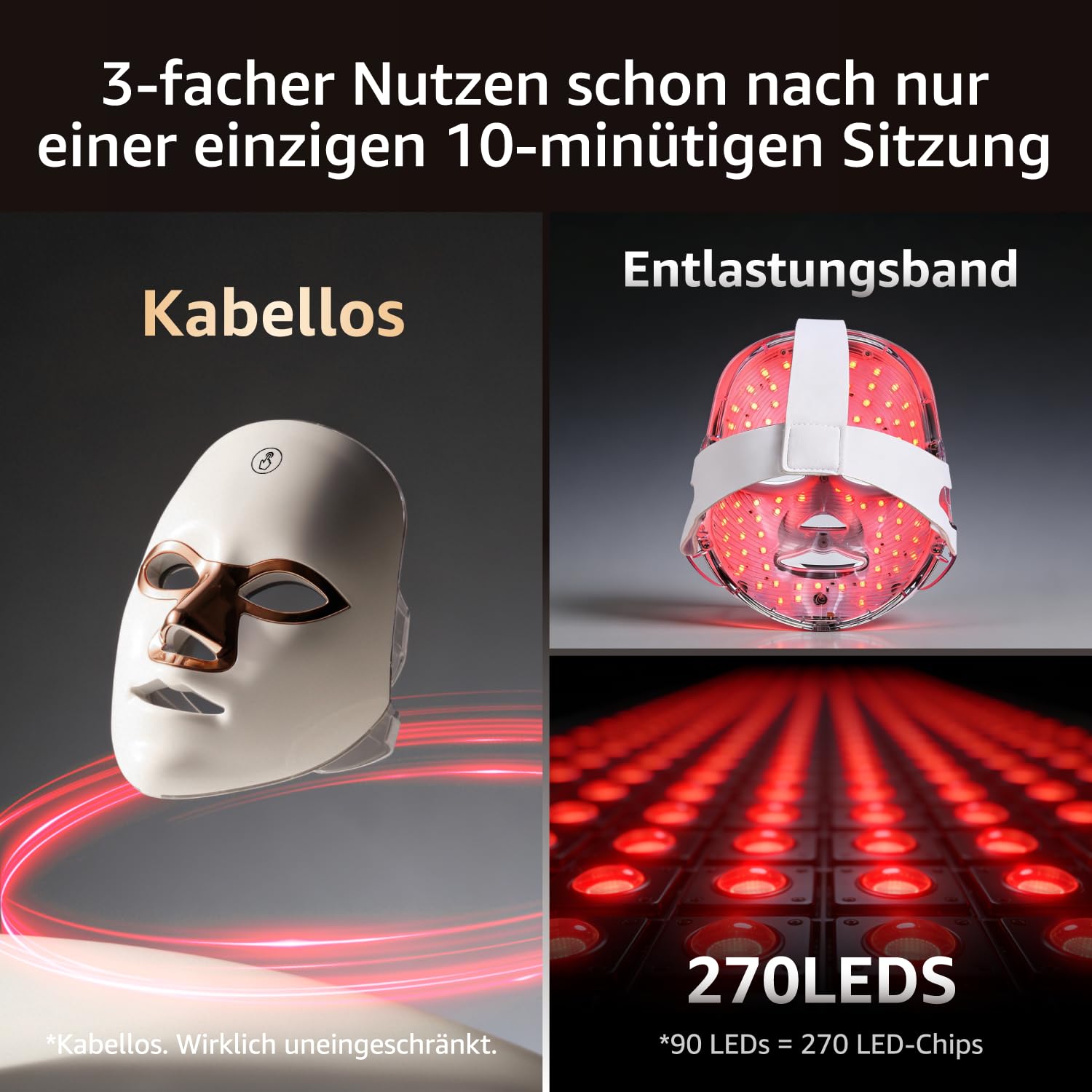 IFAE LED Maske Gesicht, mit Lichtmodi, 7 Farben, kabellos & wiederaufladbar, mit Timer 10, Schönheitsgeschenke für alle Hauttypen（Weiß）