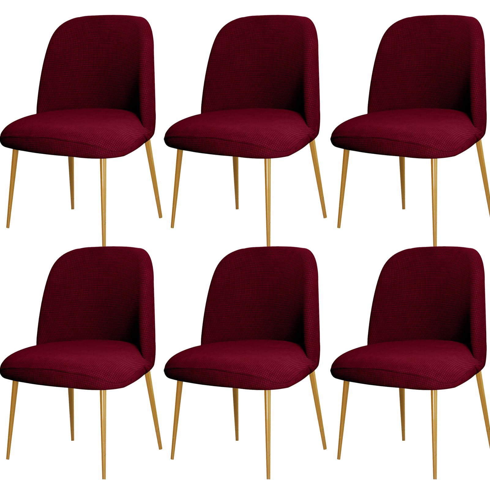NMVAWIPT Curved Back Dining Chair Covers, Semi Circle Protectors, Polyester Jacquard Fabric, Machine Washable(Wine Red,6Pcs)