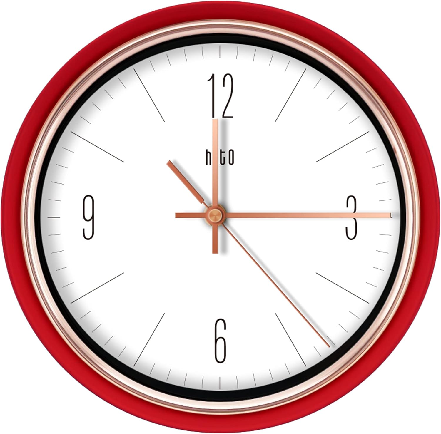 HITO Silent Non Ticking Wall Clock 9 inches Glass Front Cover Sweep Movement Decorative for Kitchen, Living Room, Bedroom, Nursery, Office, Classroom (Red)