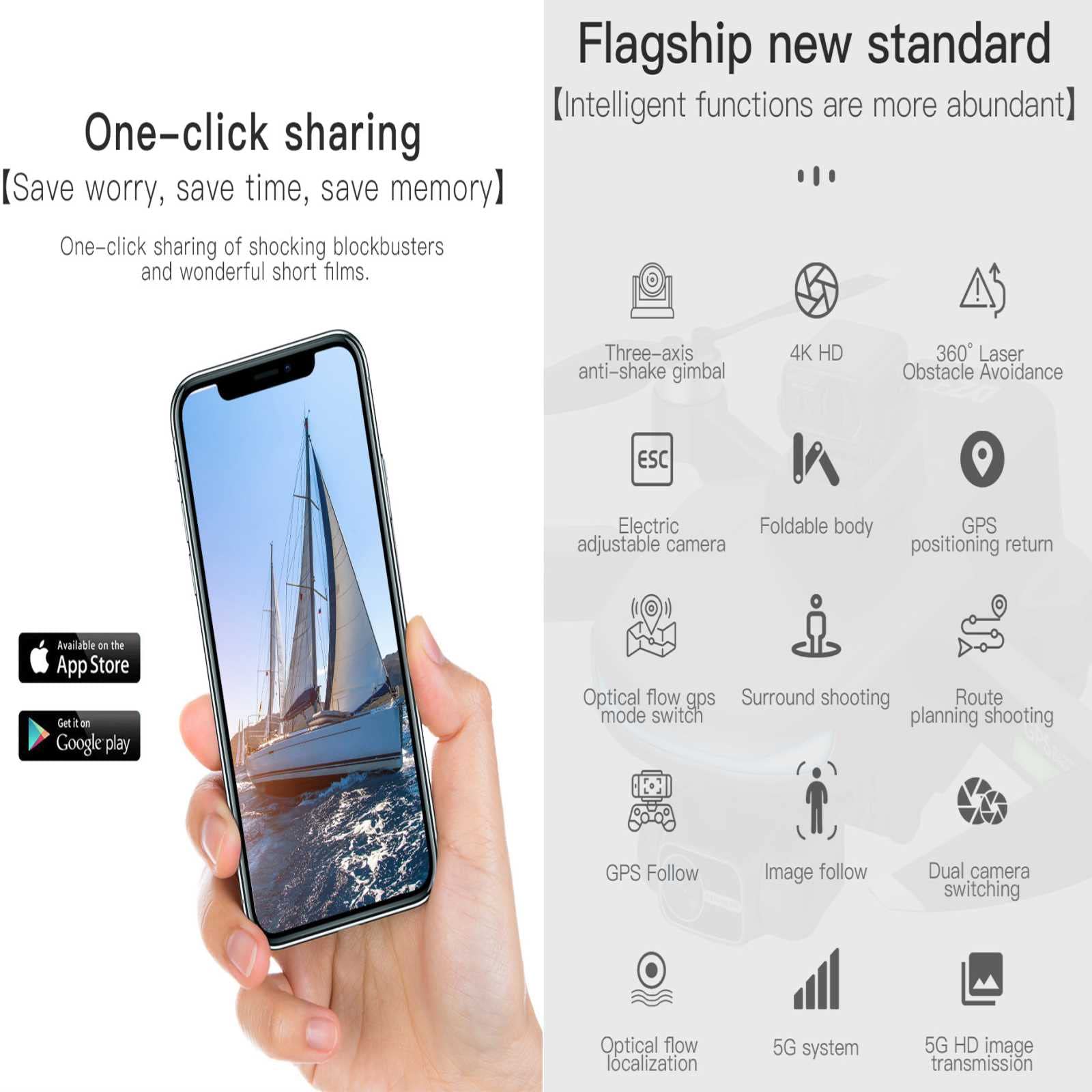 Drone con telecamere con Fotocamera per Adulti 4K, Fotocamera con Gimbal a 3 Assi Drone con Fotocamera, prevenzione degli Ostacoli, quadricottero Senza spazzole con Trasmissione 5G