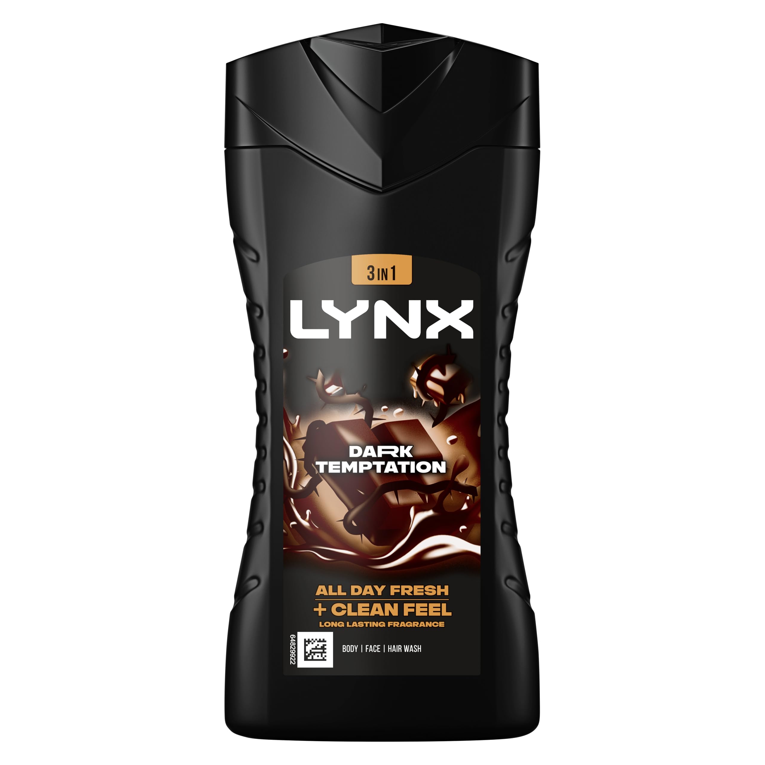 Lynx Dark Temptation Body Wash Body Cleanser shower gel with an intense scent of rich chocolate for an all day fresh & clean feel 6x 225 ml