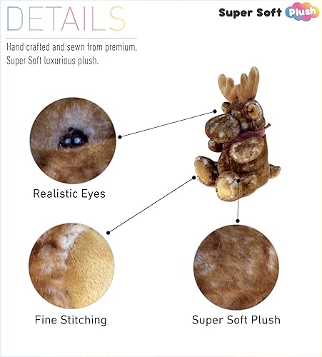 Miniatura 2 de DolliBu - Peluche de alce marrón de peluche, alce sentado suave y abrazable, adorable juguete de peluche para jugar, lindo regalo de vida salvaje