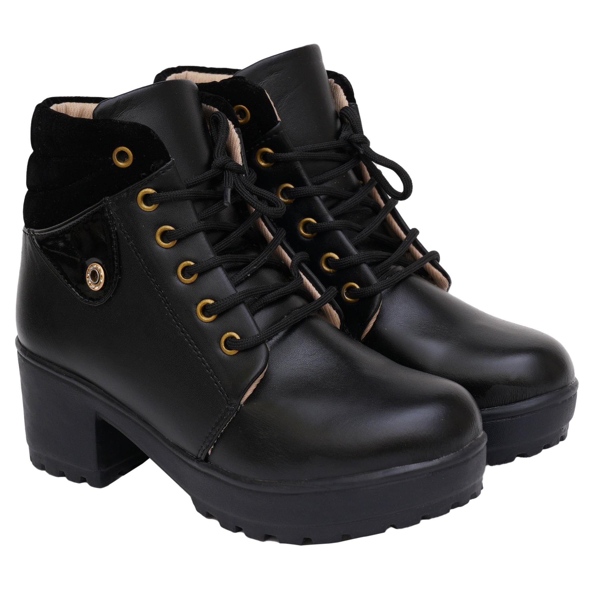 XE Looks 100% Vegan Leather Women's Black Ankle Boots | Stylish Lace-Up Design with Heel | Durable Leather Upper & Cozy Lining | Comfortable Boots For Girls & Women 4