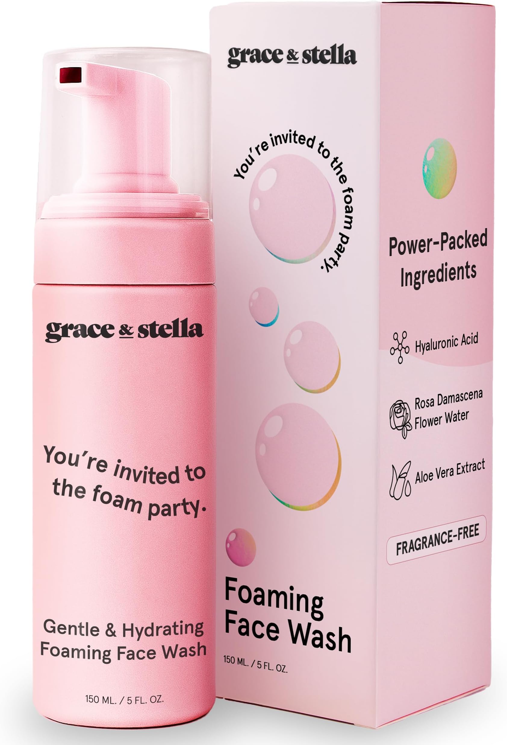 Foaming Facial Cleanser (150 ml) - Vegan Sensitive Skin Face Wash Foaming Cleanser - Limpiador Facial - Hydrating Facial Cleanser by grace and stella