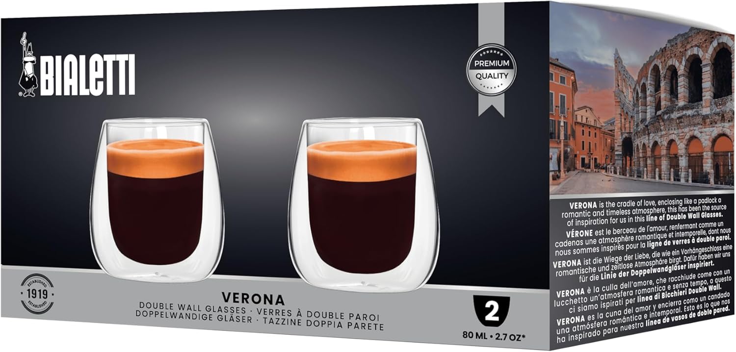 Bialetti Moka Induction 4-Cup Stovetop Espresso Maker + Set of 2 Glass Coffee Cups – Italian Espresso Bundle for Rich, Creamy Coffee at Home