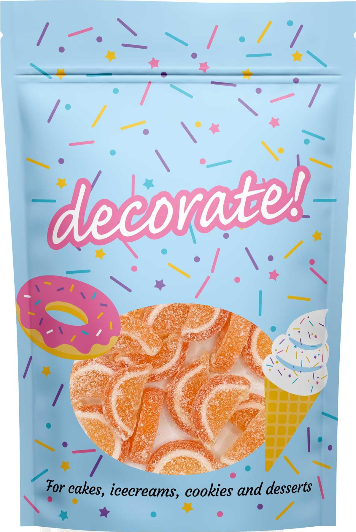 decorate! - Jelly Slices - Orange Flavoured Cake Toppers - 500g Edible Cake/Cupcake Decoration - For Weddings, Christenings and Parties