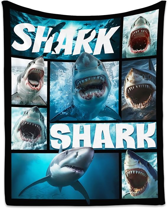 Shark Blanket for Boys - Black Soft Fuzzy Throw Blanket Gifts - 30x40 Inches Cute Blankets for Couch & Office