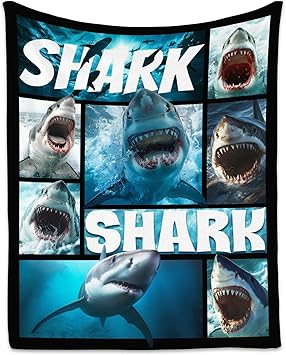 Shark Blanket for Boys - Black Soft Fuzzy Throw Blanket Gifts - 30x40 Inches Cute Blankets for Couch & Office
