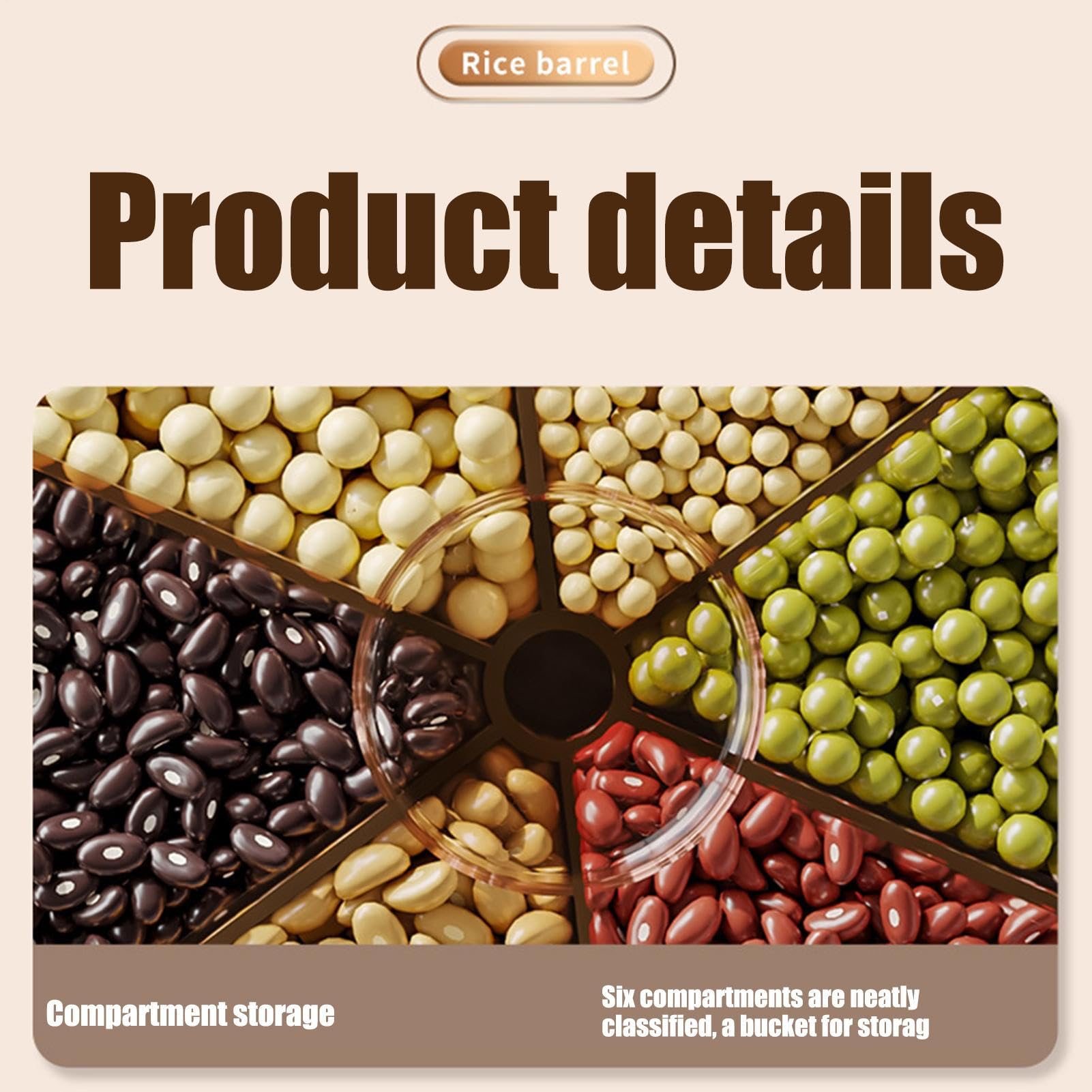 Genérico Recipiente para Arroz - Cubo Giratorio Para Arroz - Barril Sellado Anti Insectos Anti Humedad Alimentario Con Divisores Para Granos Legumbres Cereales Snacks Mascotas Uso En Cocina