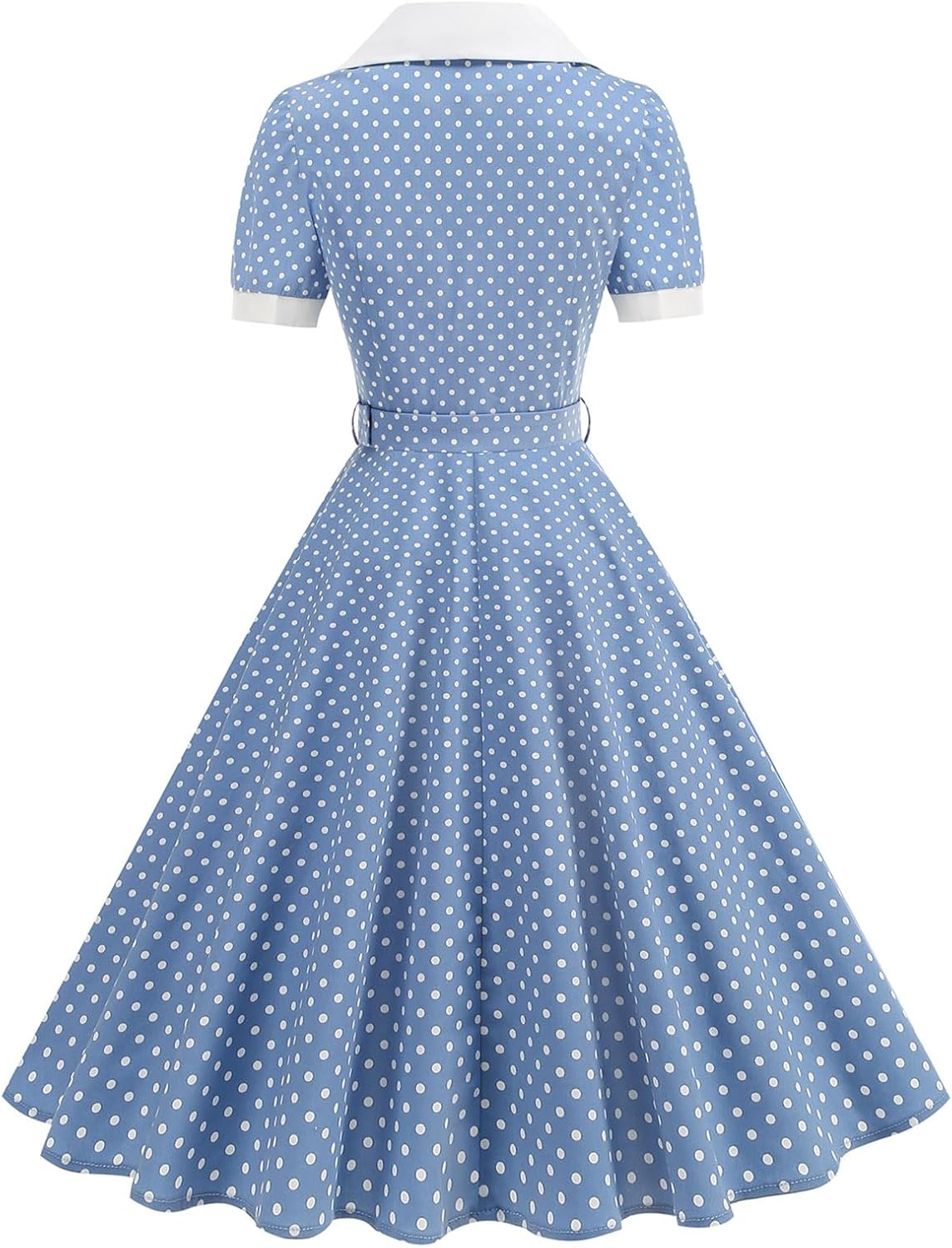ODIZLI Women's 1950s Retro Dress Short Sleeve Polka Dot Swing Midi Dress with Belt Cocktail Rockabilly Dresses Hepburn-Style