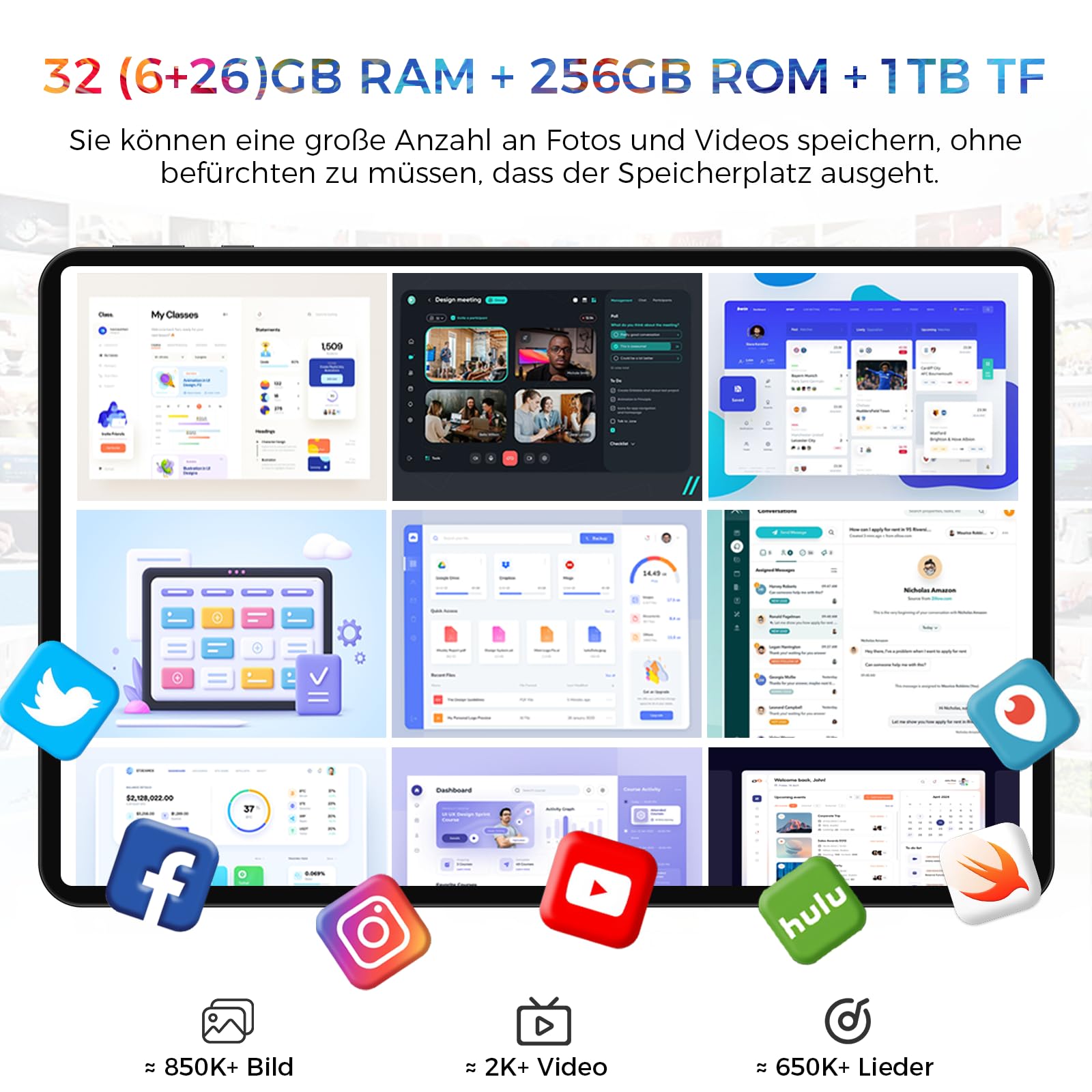 2026 Tablet 13.4 Zoll Android 16 Tablet, 32GB RAM+256GB ROM/1TB TF, 10000mAh Tablet Octa-Core 1920 * 1200 IPS, 5+16MP/GPS/Widevine L1/18W Schnellladung