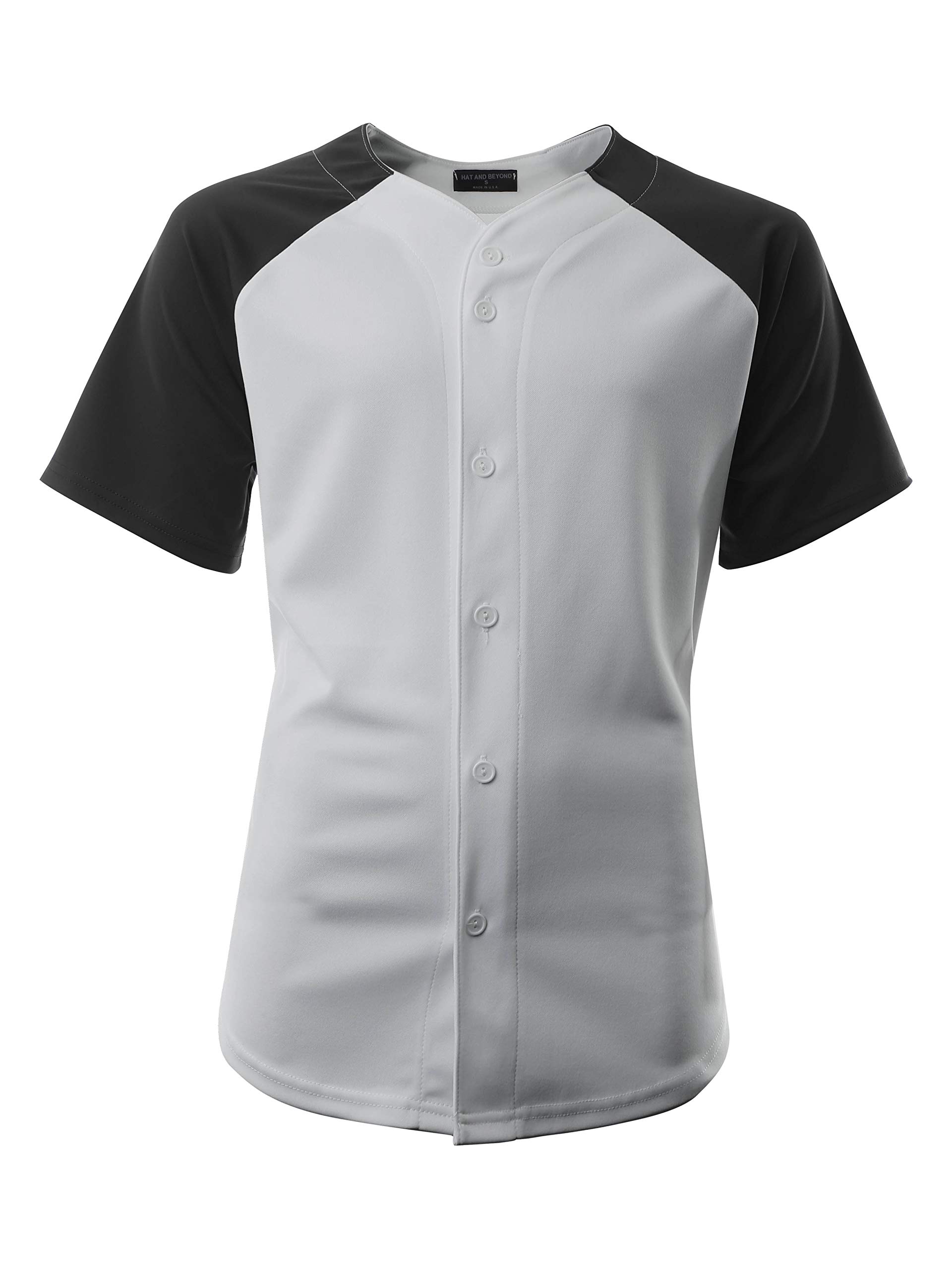 Hat and Beyond Mens Premium Baseball Jersey Button Down Raglan Short Sleeve Shirt (X-Large, 1up02_Gray/Black)