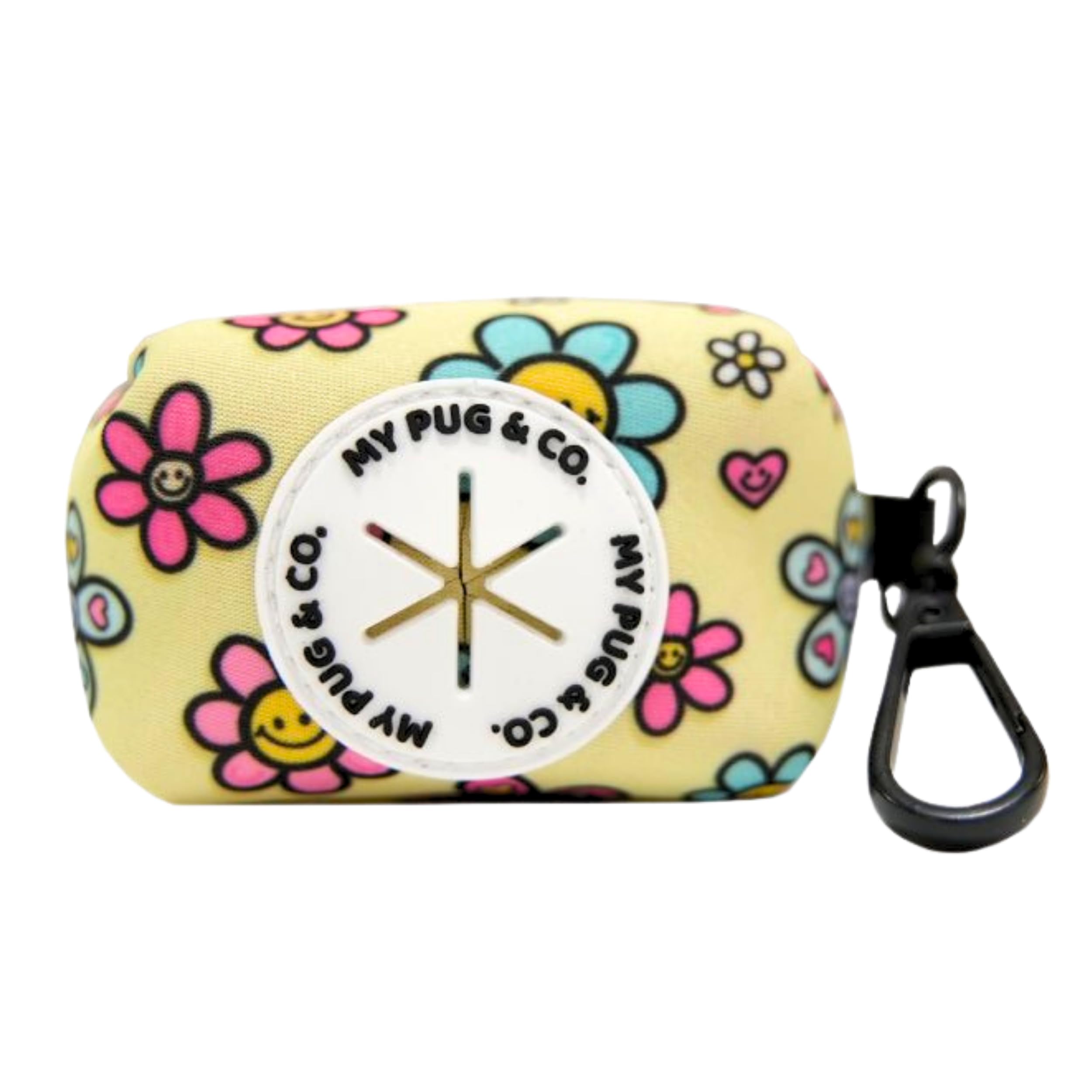 My Pug - Porta Bolsas Caca Perro | Accesorios para Perros | Dispensador Bolsas Caca Perro | Perros Accesorios | Porta Bolsa Tela Excrementos | Accesorios Perros para Bolsas Caca Perro (Happy Flowers)