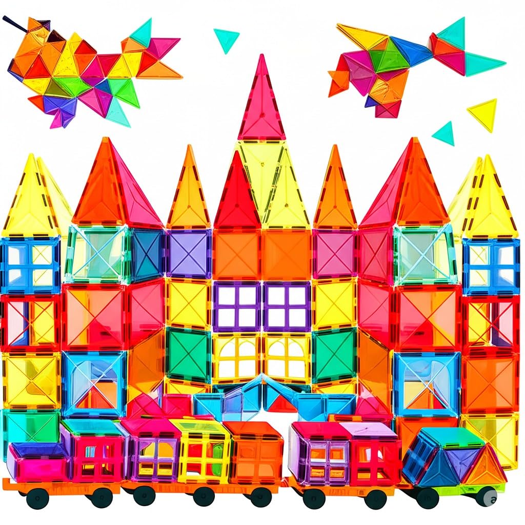 BEBOAN 100 Pcs Magnetic Tiles Building Shapes Blocks Toy Sets Gift for Kids Toddlers Girls Boys Ages 3-5/4-8+, Large Magnets Play Montessori Sensory STEM Stacking Preschool Educational Learning Toys