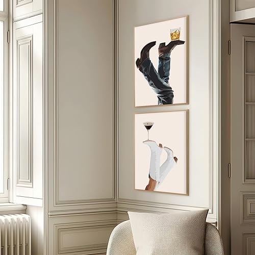 Miniatura 2 de Arte de pared de botas de vaquera, arte de pared vintage del oeste, carrito de cóctel, juego de 2 pósteres retro de moda, fotos preppy de Martini