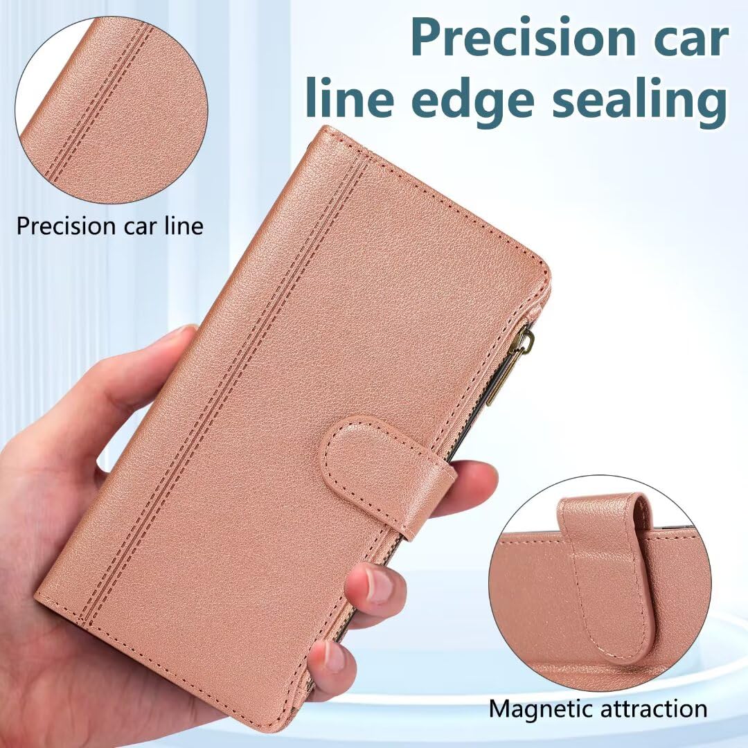 IPhone SE 2022/2020 Wallet Case - Support Wireless Charging - Credit Card Holder - Leather - Wrist Strap - Pink