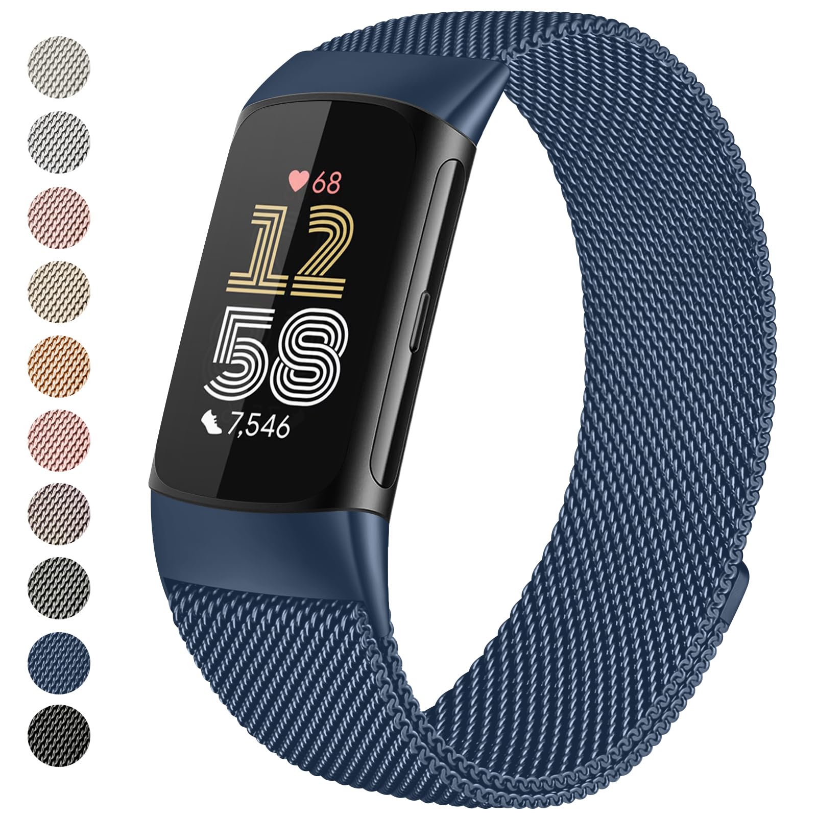 Zoye Metal Strap Compatible with Fitbit Charge 6 Strap for Women Men Adjustable Stainless Steel Mesh Loop Replacement band with Magnetic clasp for Fitbit Charge 6 (Blue)