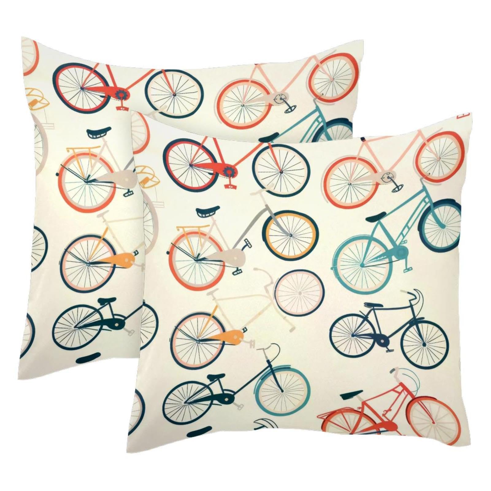 Housses de coussin velours doux Colorful Bikes pour un canapé chaleureux et cocooning