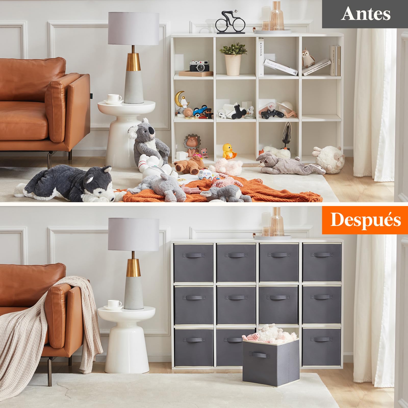 Lifewit Cubos de almacenamiento plegables, Cestas de Almacenamiento de Tela, Cajas de Almacenamiento con asas, Organizadores para ropa, Juguetes, 33 x 33 x 33 cm, 36 L, Juego de 12, Gris | Caja plegable de tela, cajas organizadoras con asas para estante d