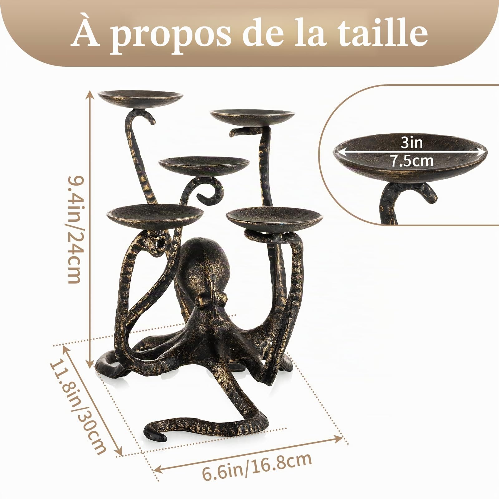 Sziqiqi Bougeoir Pieuvre pour 5 Bougies, Chandeliers Supports pour Bougies Chauffe-Plat Piliers en Fonte Figurine Gothique Candélabres Décorative Centre de Table pour Halloween Cheminée Décoration