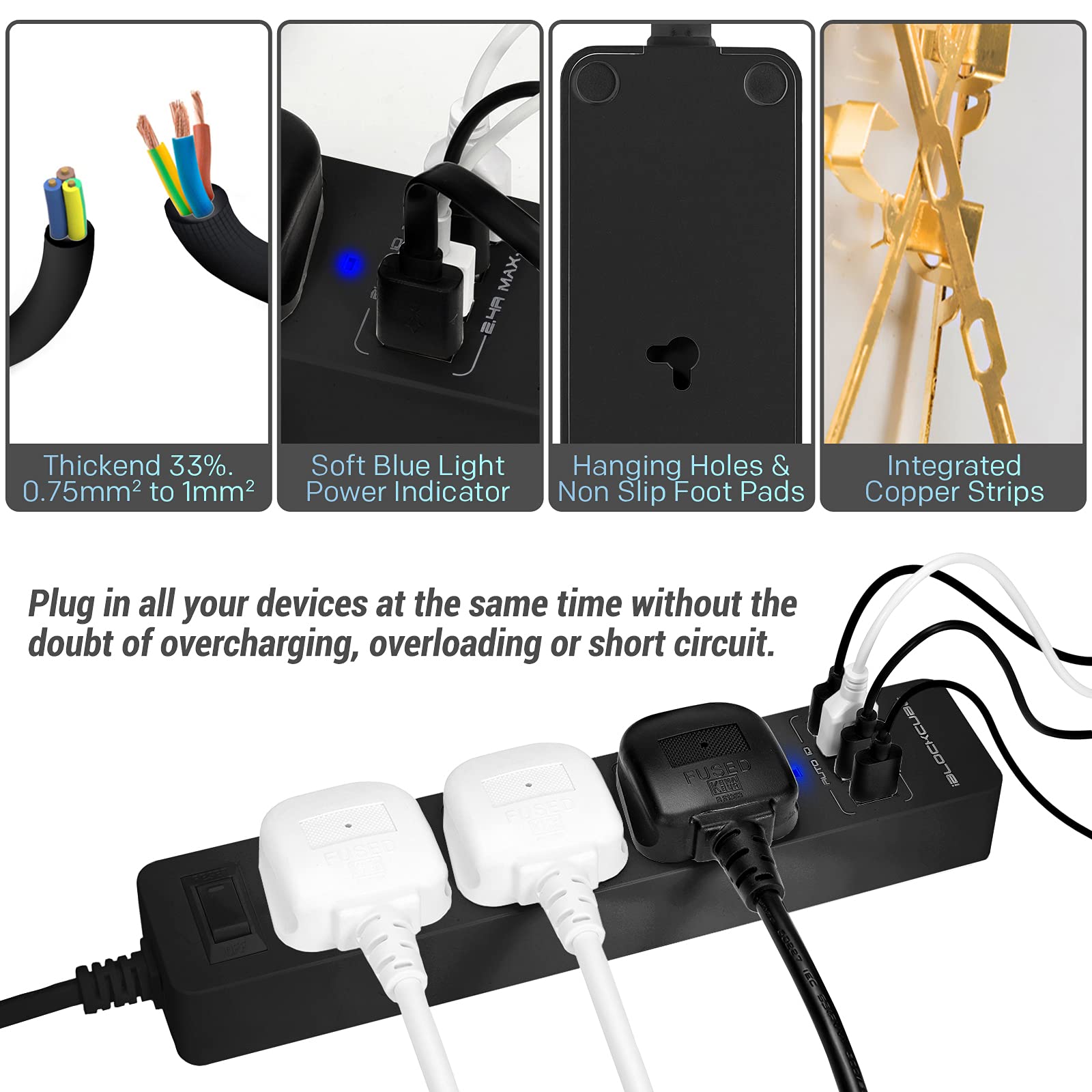 Buy iBlockCube® 5M Extension Lead Surge Protected Power Strip Outlet w