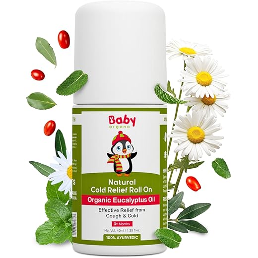 BabyOrgano® Natural Cold Relief Roll On with Organic Eucalyptus Oil for Cold and Cough | Nose Block | Chest Congestion 40ml