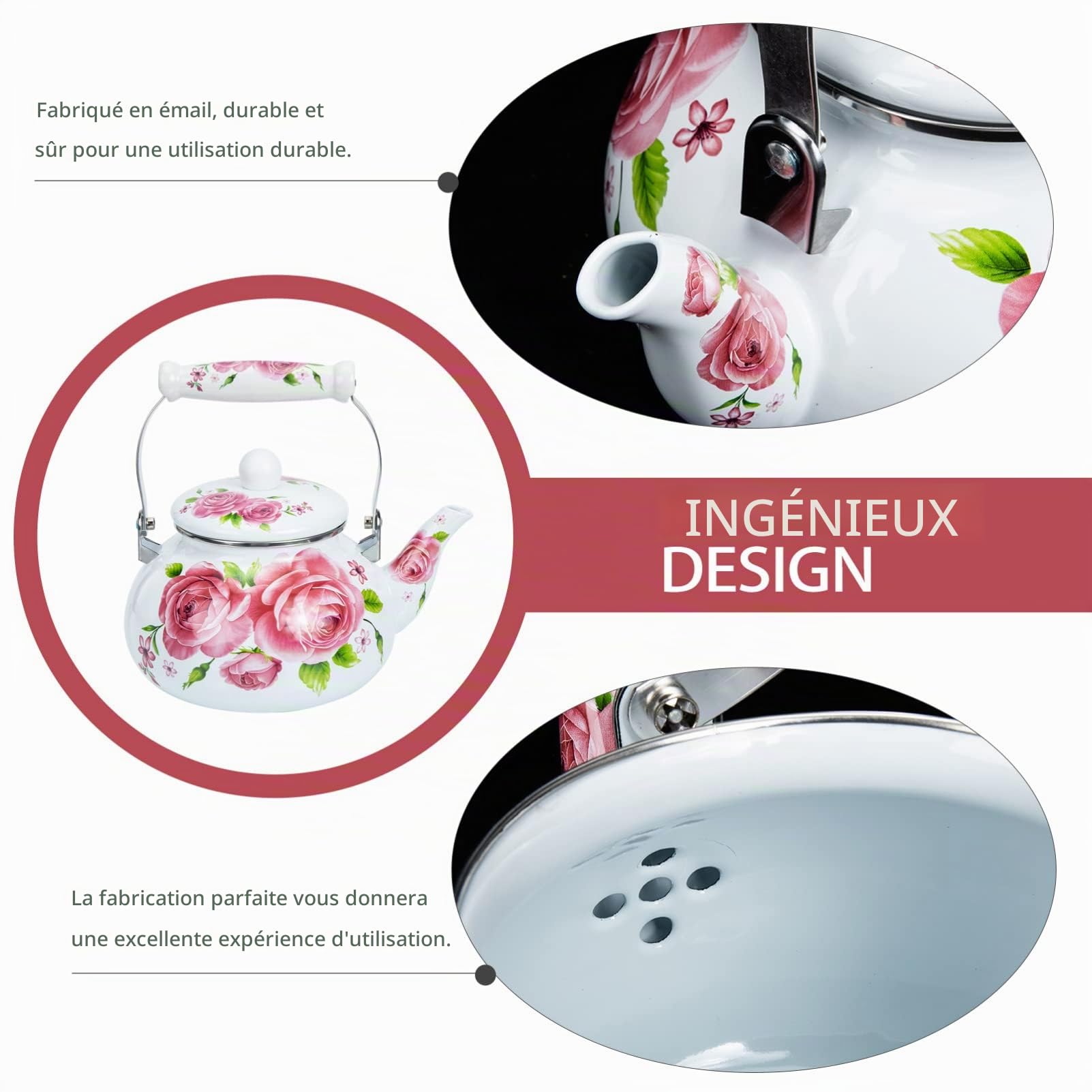 Vaguelly Théière Émaillée 2.5L - Bouilloire À Thé En Émail Compatible Induction Avec Poignée Confortable - Parfaite Pour Maison Bureau Hôtel