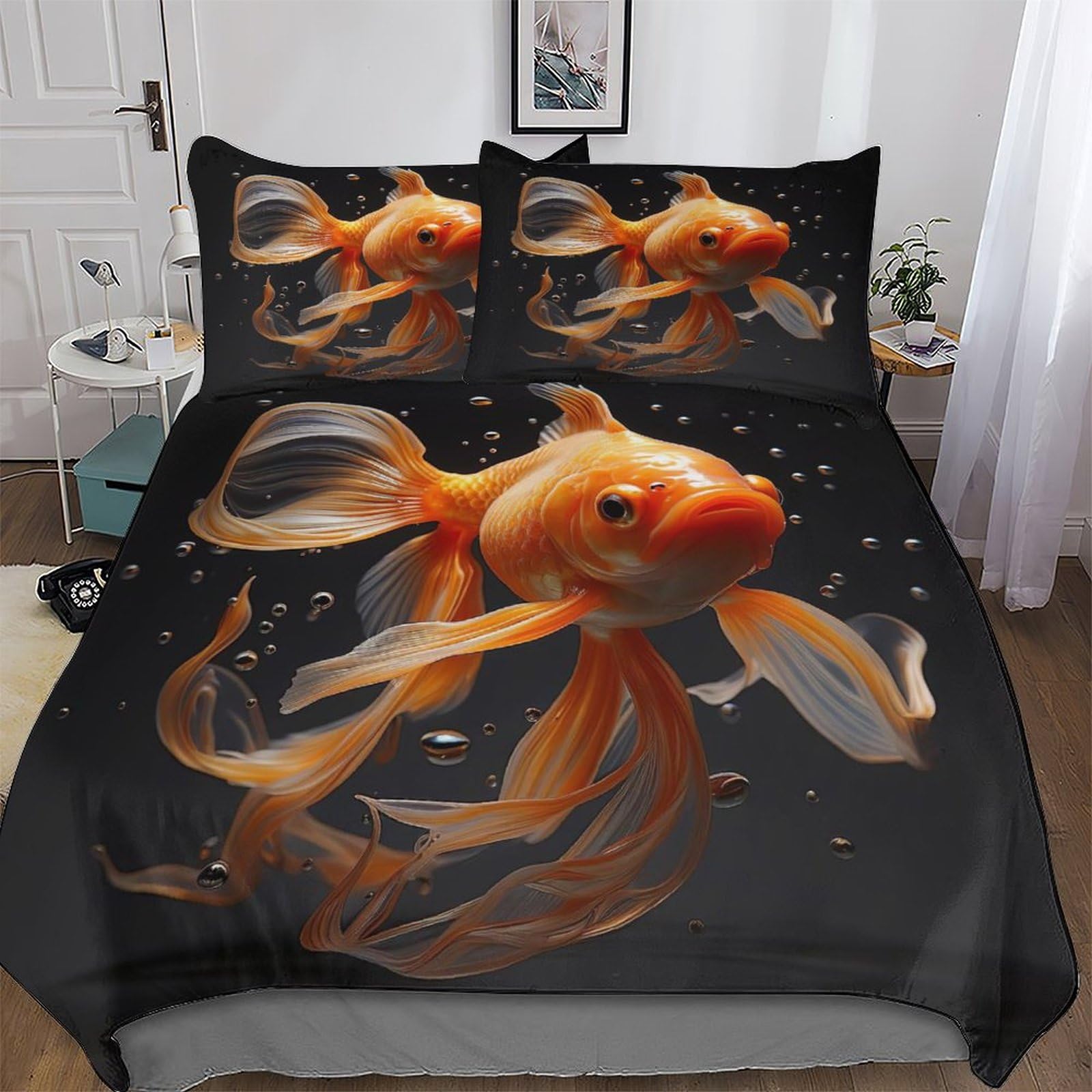 Housse de couette poisson king 220x240cm avec taies d'oreiller microfibre