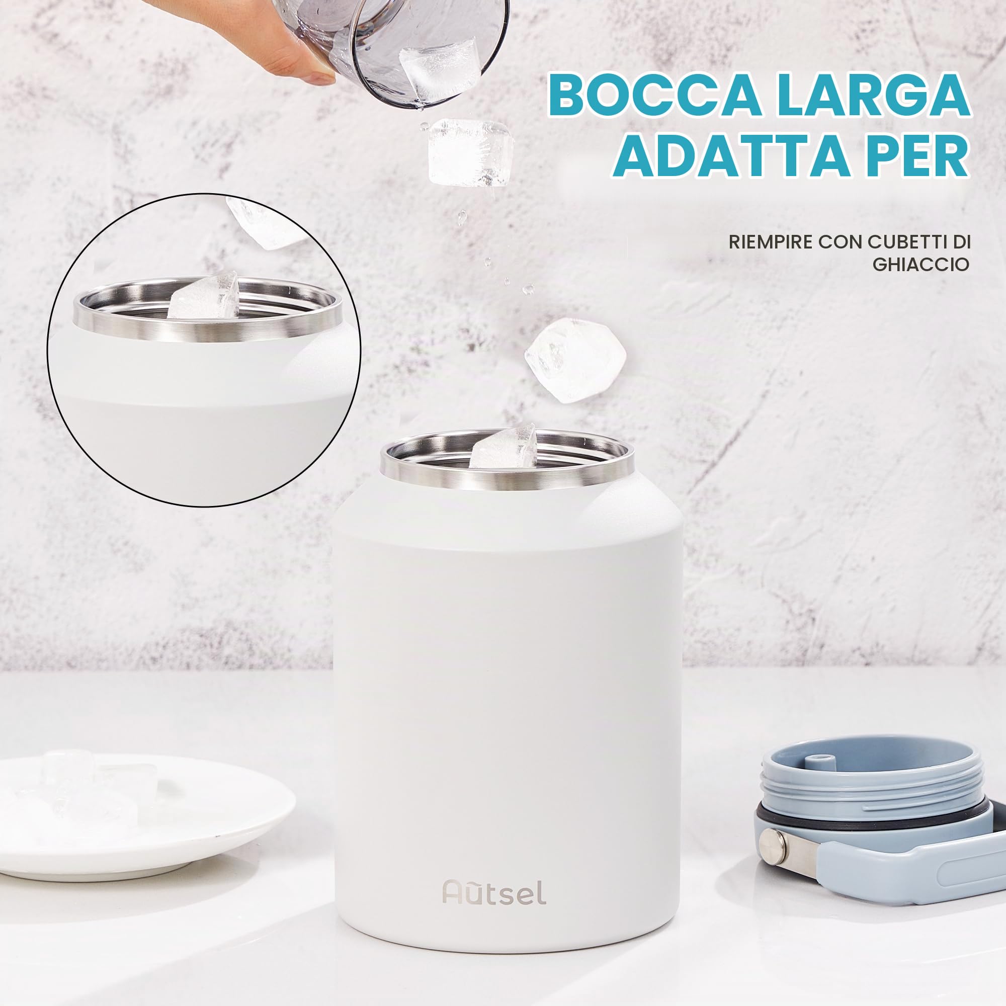 Borraccia Termica 2 litro Bottiglia Termica Senza Perdite Borraccia Palestra Sportiva in acciaio inox, rimanere fredde 24h o calde 12h, Senza BPA